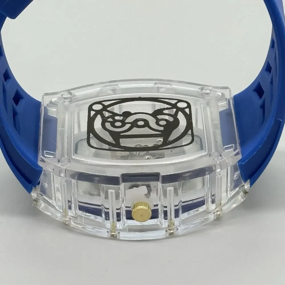 Ouki Mens Blue Tonneau Quartz Fashion Watch Skeleton Dial Mille Style Barrel